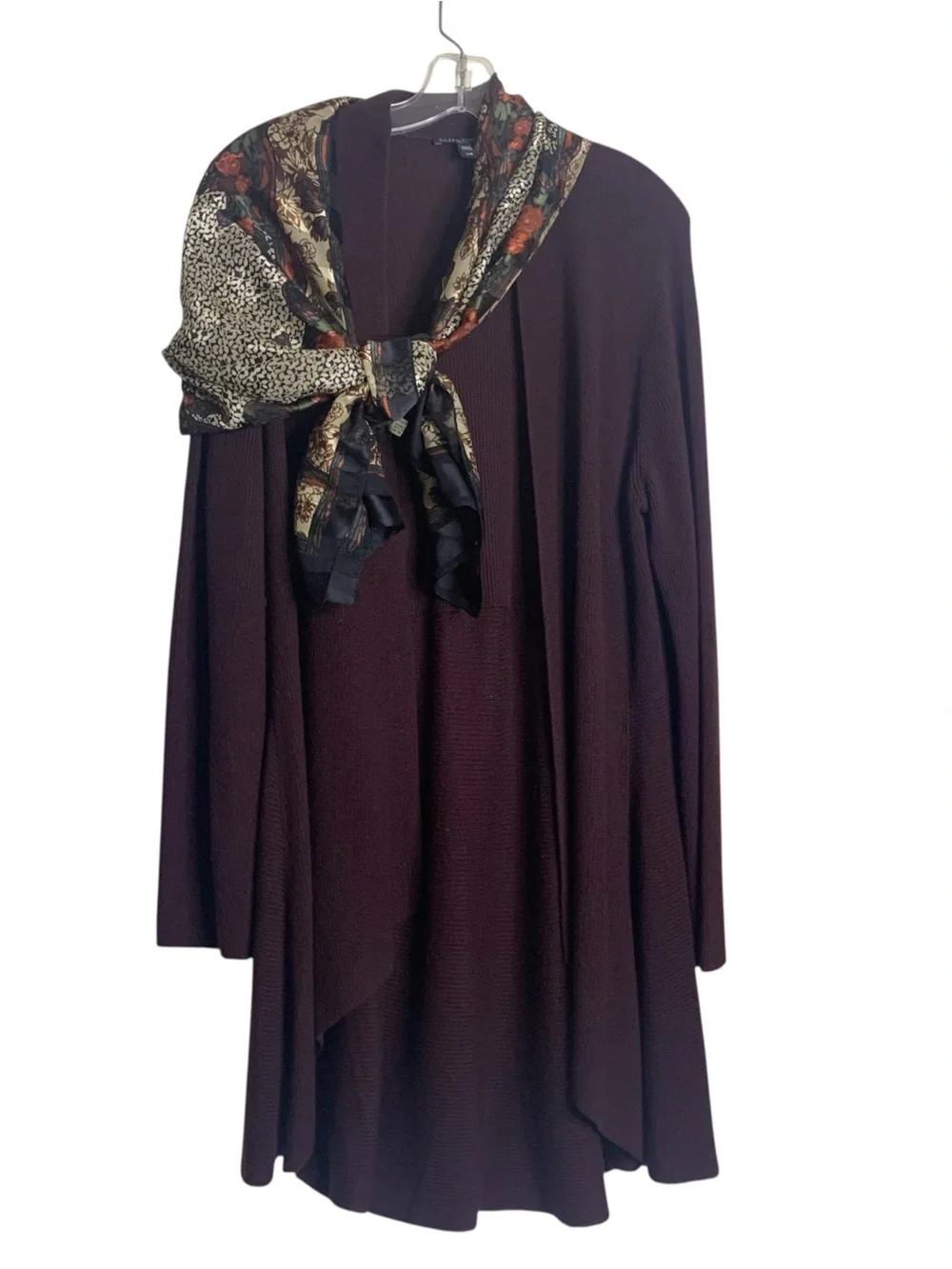 Eileen Fisher 3PC Lounge Set L Silk Cashmere Cardigan Tencel Pant/Top Brown Plum